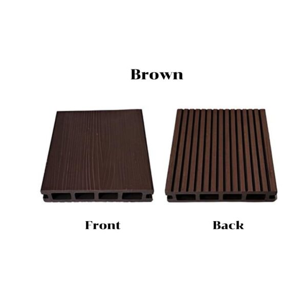 SPC ไม้พื้นภายนอก น้ำตาล 146x23x3000mm. (ลายไม้3D/ร่องกลาง) รุ่นไม้กรวง
