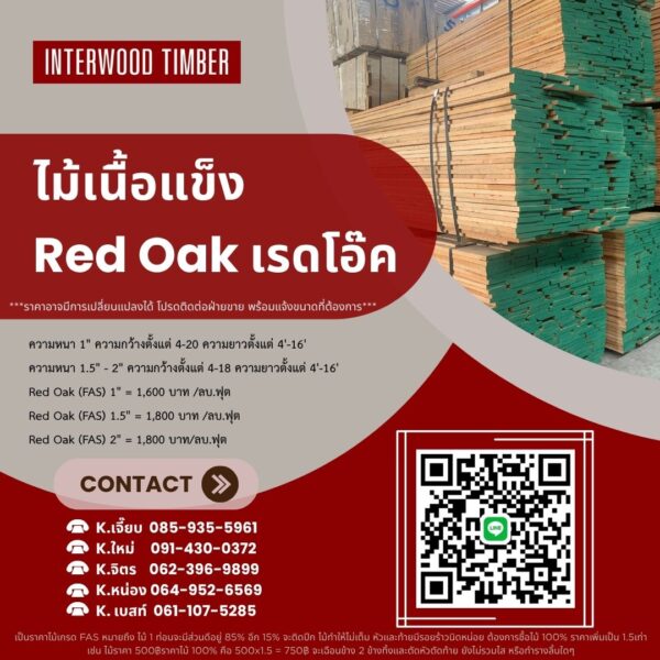 ไม้เนื้อแข็ง ไม้เรดโอ๊ค  Red Oak (โอ๊คแดง) - Image 5