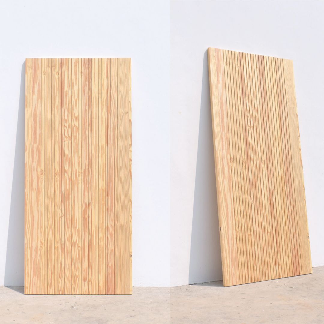 ประตูไม้สนเมกาไม่มีตา ความหนา 9mm CNC ร่องลึก 6mm