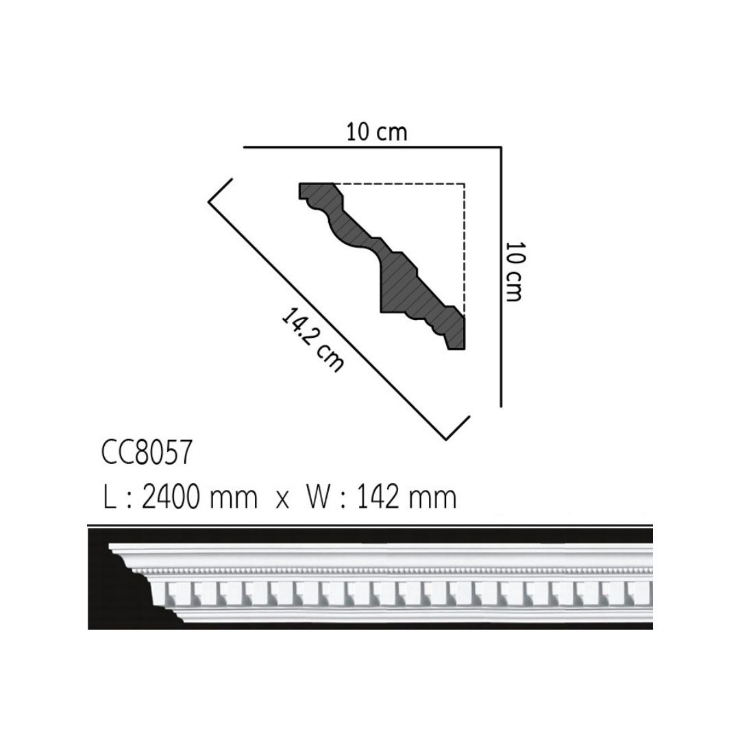 บัวฝ้า โพลียูรีเทน (PU) บัวฝ้า มีลาย 6" 142mmx2.40m รหัส CC8057 - Image 3