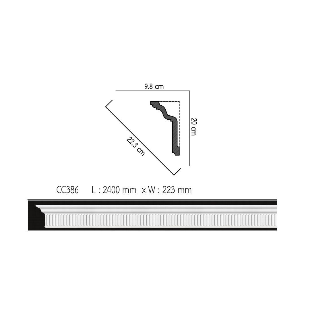 บัวฝ้า โพลียูรีเทน (PU) บัวฝ้า มีลาย 9" 223mmx2.40m รหัส CC386 - Image 2