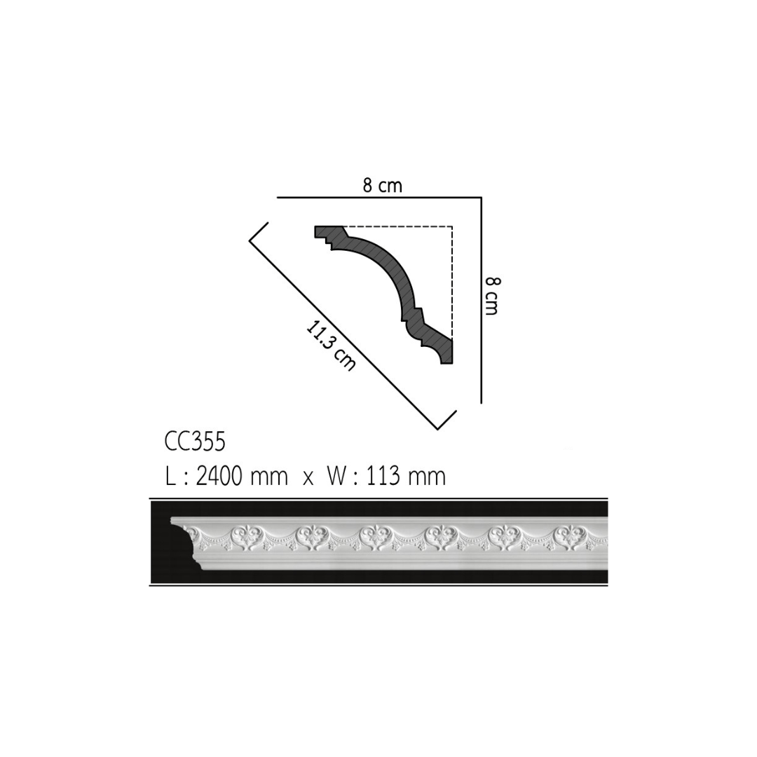 บัวฝ้า โพลียูรีเทน (PU) บัวฝ้า มีลาย 4.5" 113mmx2.40m รหัส CC355 - Image 3