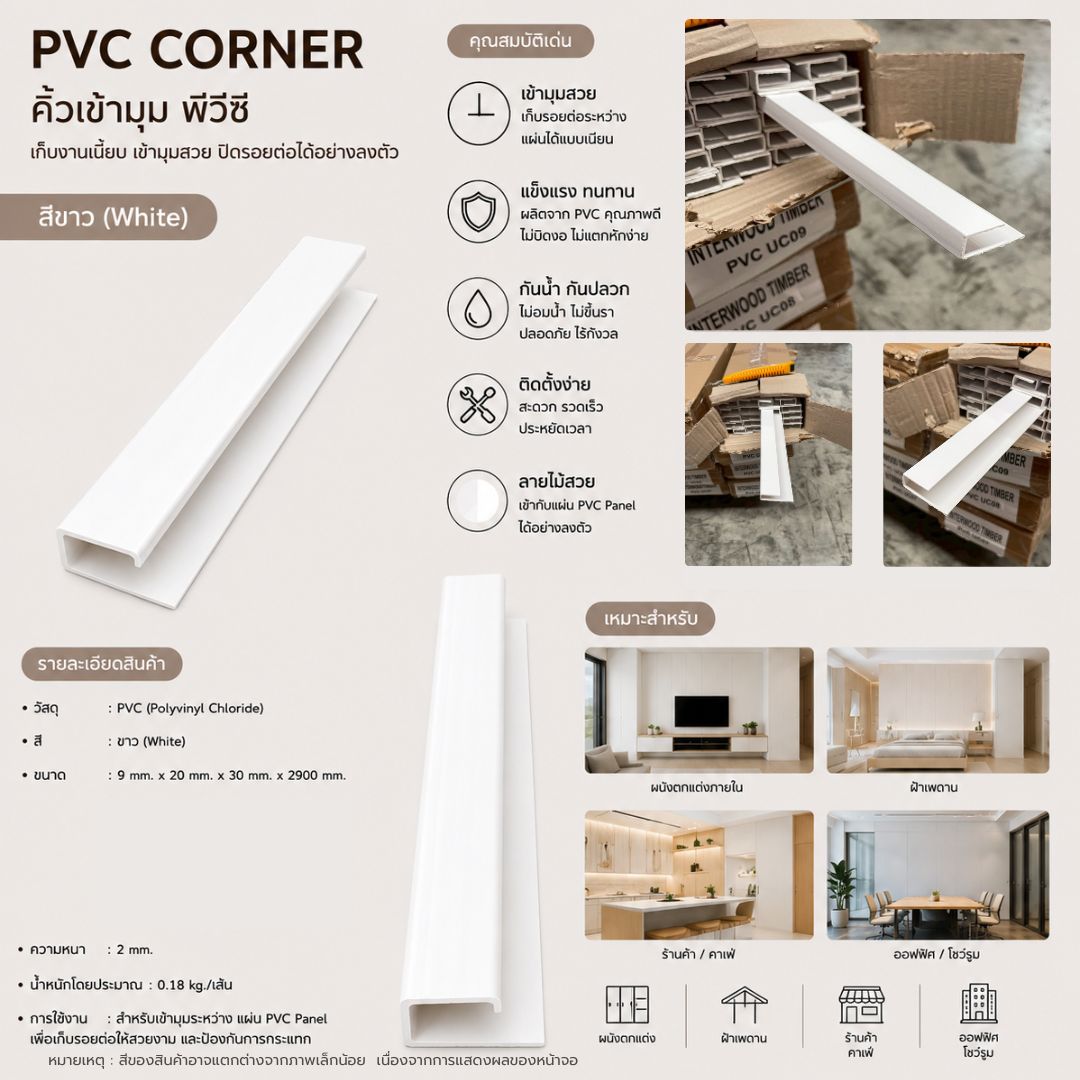 PVC PANEL แบบเรียบ รหัส PVC3066 TH7000 (ขาว) แบบเรียบ 8mmx300mmx2900mm ...